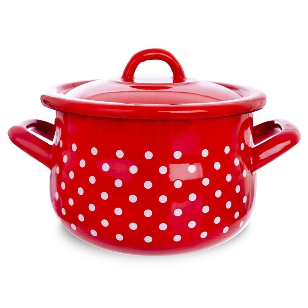 Pot Enamel with Lid Red Polka Dots TECKA 16 cm, 2.3 l