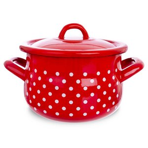 Pot Enamel with Lid Red Polka Dots TECKA 16 cm, 2.3 l