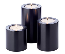 Set of 3 permanent candles Cornelius (Ø 6cm, heights 6/8/10 cm) black, tealight holder heat-resistant 90°