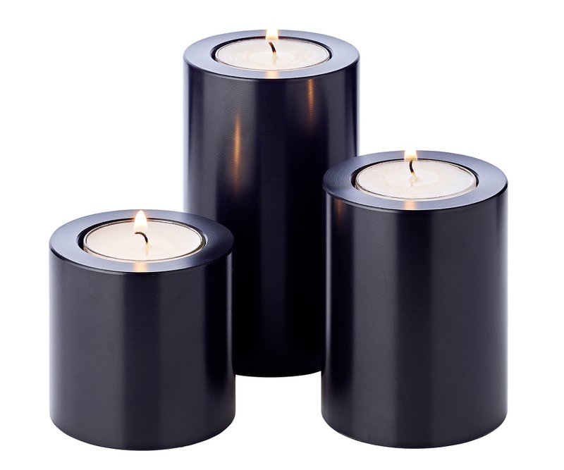 Set of 3 permanent candles Cornelius (Ø 6cm, heights 6/8/10 cm) black, tealight holder heat-resistant 90°