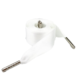 White satin shoelaces with metal aglets.