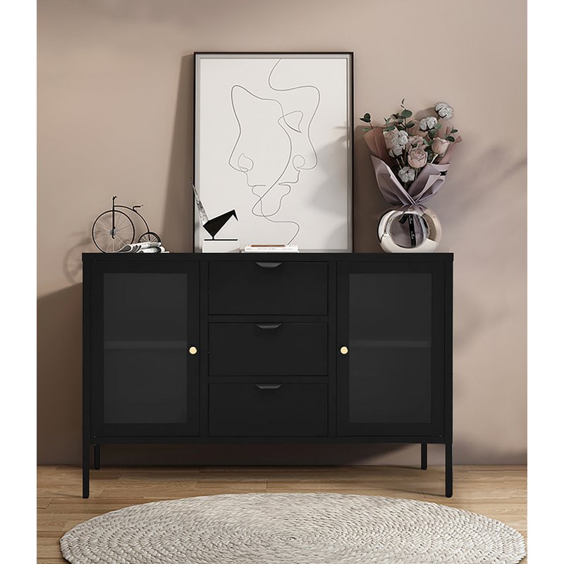 Aparador Dalby - Negro, Acero, Vidrio, 140x40x85cm