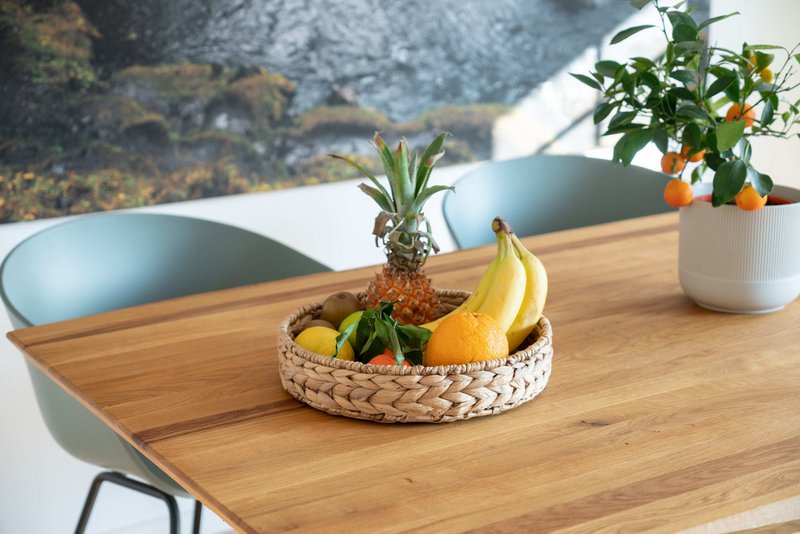 Serving basket, round braided from water hyacinth - fruit basket