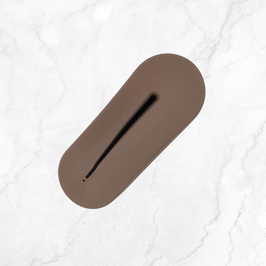 Røgelseholder - keramik - brun - oval - 22 x 9 x 3 cm