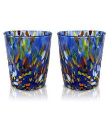 Klassische Trinkgläser aus mundgeblasenem und handgefertigtem Glas mit Murano-Murrin, Linie „I Colori di Murano“, 350 ml. Hergestellt in Italien