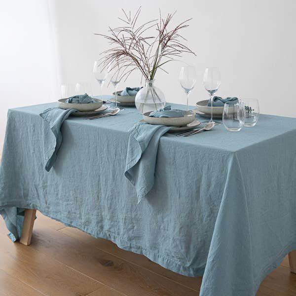Linen Tablecloth Stone Blue Stone Washed