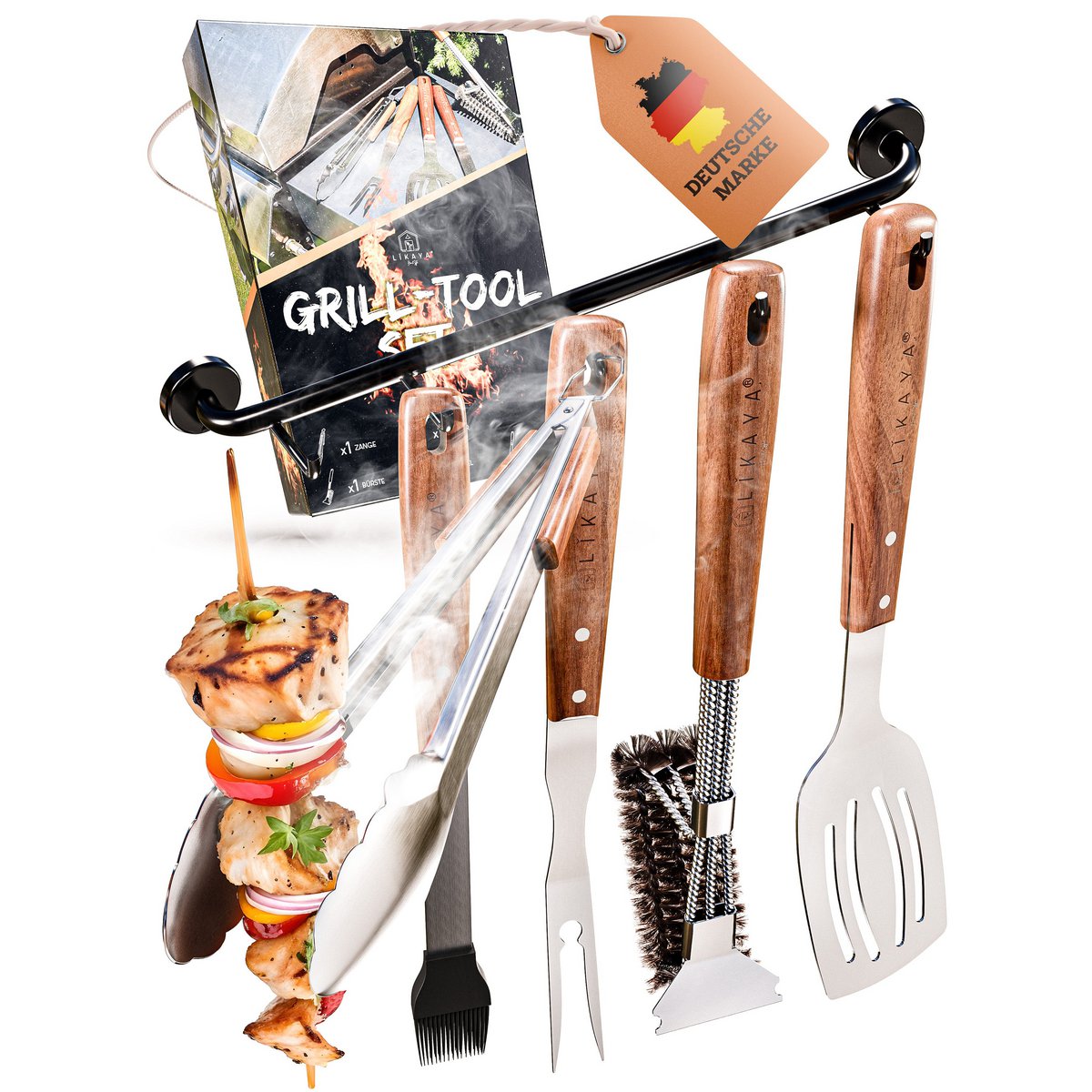 Ensemble de couteaux de grill premium en acier inoxydable avec poignée en bois Acacia