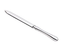Silver-plated letter opener, 19 cm long, suitable for desktop organization.