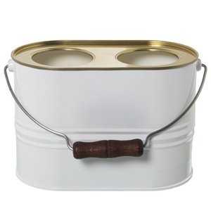 WHITE OVAL METAL COOLER BUCKET, FOR 2 BOTTLES _27X15X19/33CM, MOUTHS:°9CM ST325