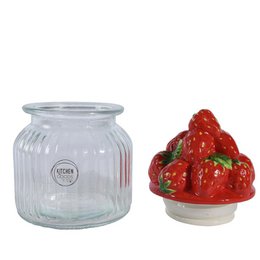 Pot de conservation Fraise h19cm verre/faïence