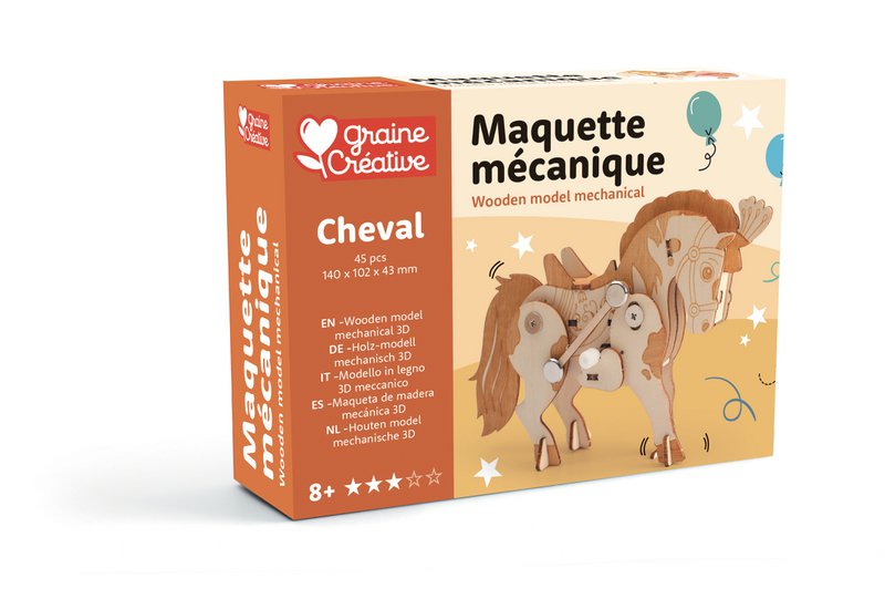 CAVALLO MECCANICO MODELLO IN LEGNO 3D