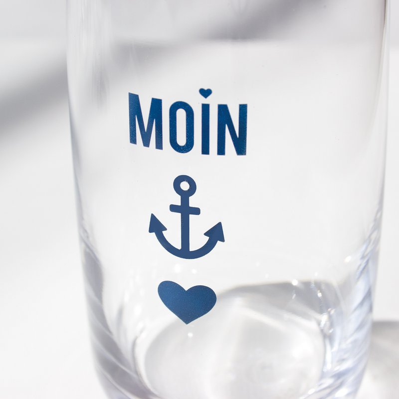 Longdrinkglas aus Kristall „Moin-Anker-Herz“ – maritimes Design, Made in EU