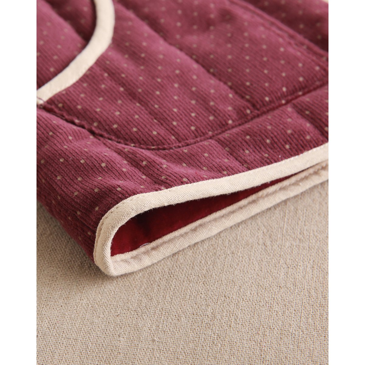 Purple corduroy vest for girls with beige polka dots P78-11604145