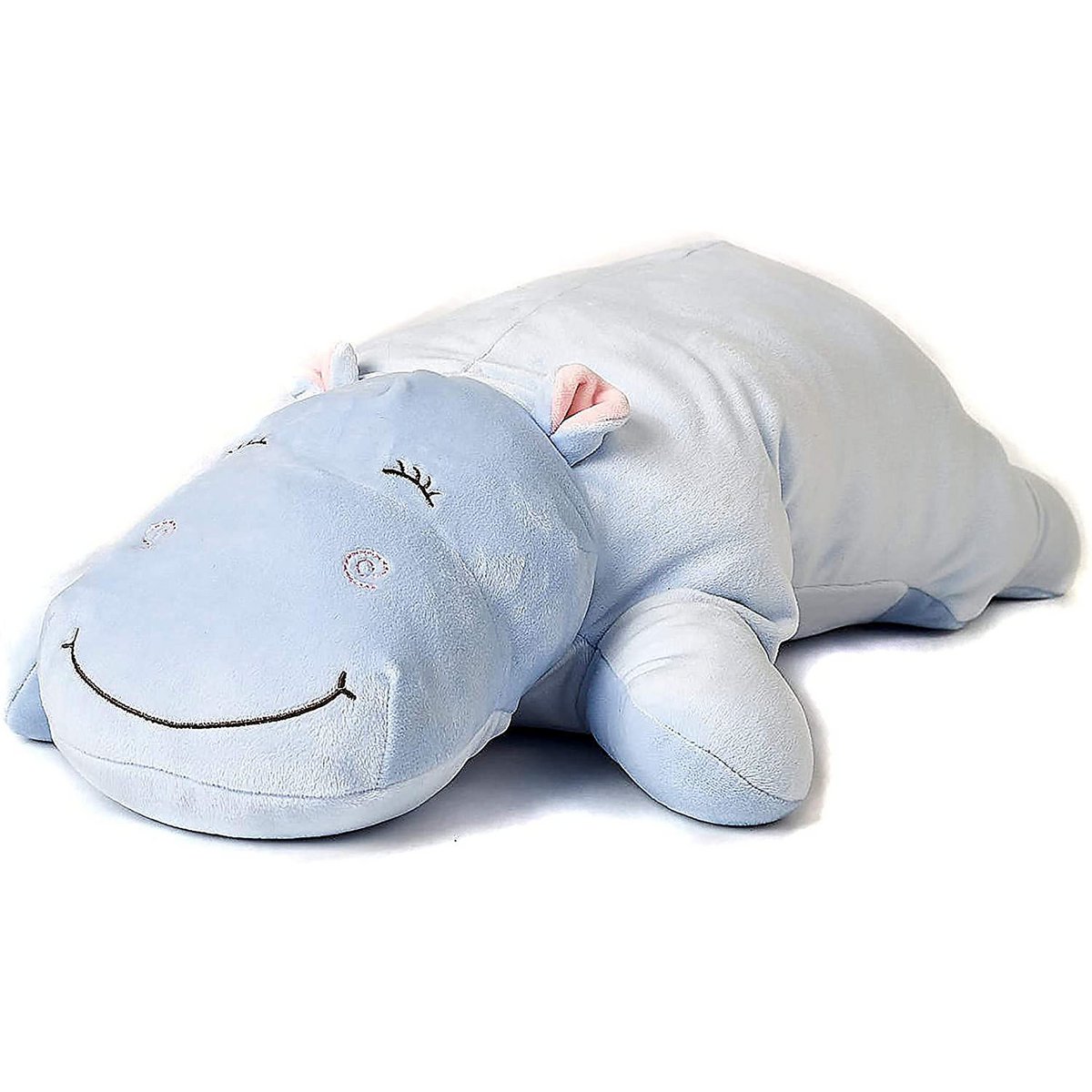 Oreiller en peluche hippopotame (bleu clair), ultra doux - 60 cm (longueur) - peluche