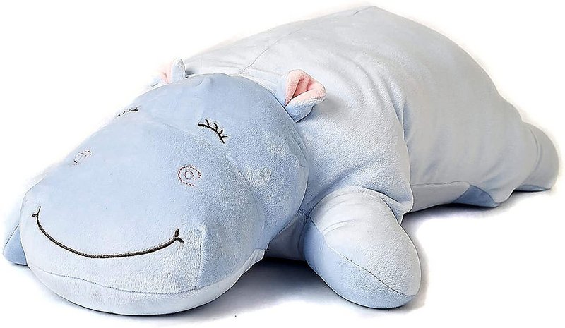 Cuscino peluche ippopotamo (azzurro), ultra morbido - 60 cm (lunghezza) - peluche
