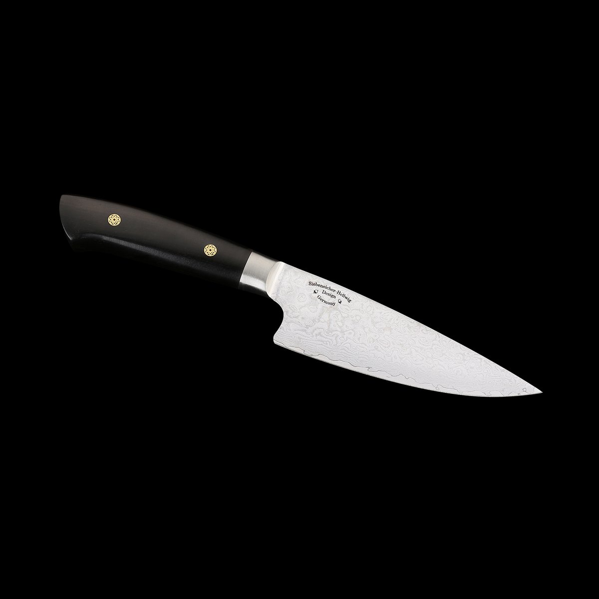 KATAHIRO KUBOTA zeis 3st. Koks-/Santoku-messenset gemaakt van damast en ebbenhouten handvat