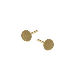 Delicate gold-tone stud earrings with a simple, minimalist design. The earrings feature a round, flat disc shape and a post back closure for secure wear.
