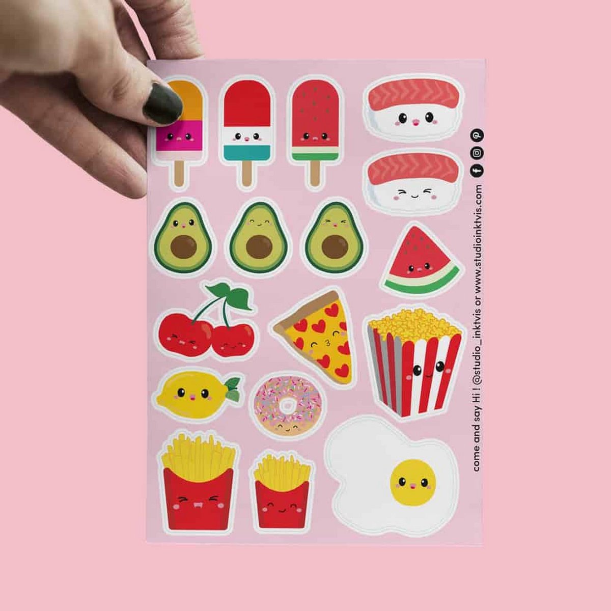 Sticker sheet Sushi fruit and fast food