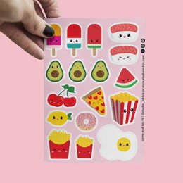 Sticker sheet Sushi fruit and fast food