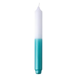 Two-tone dipped taper candle white turquoise tall slim pillar candle 25cm height