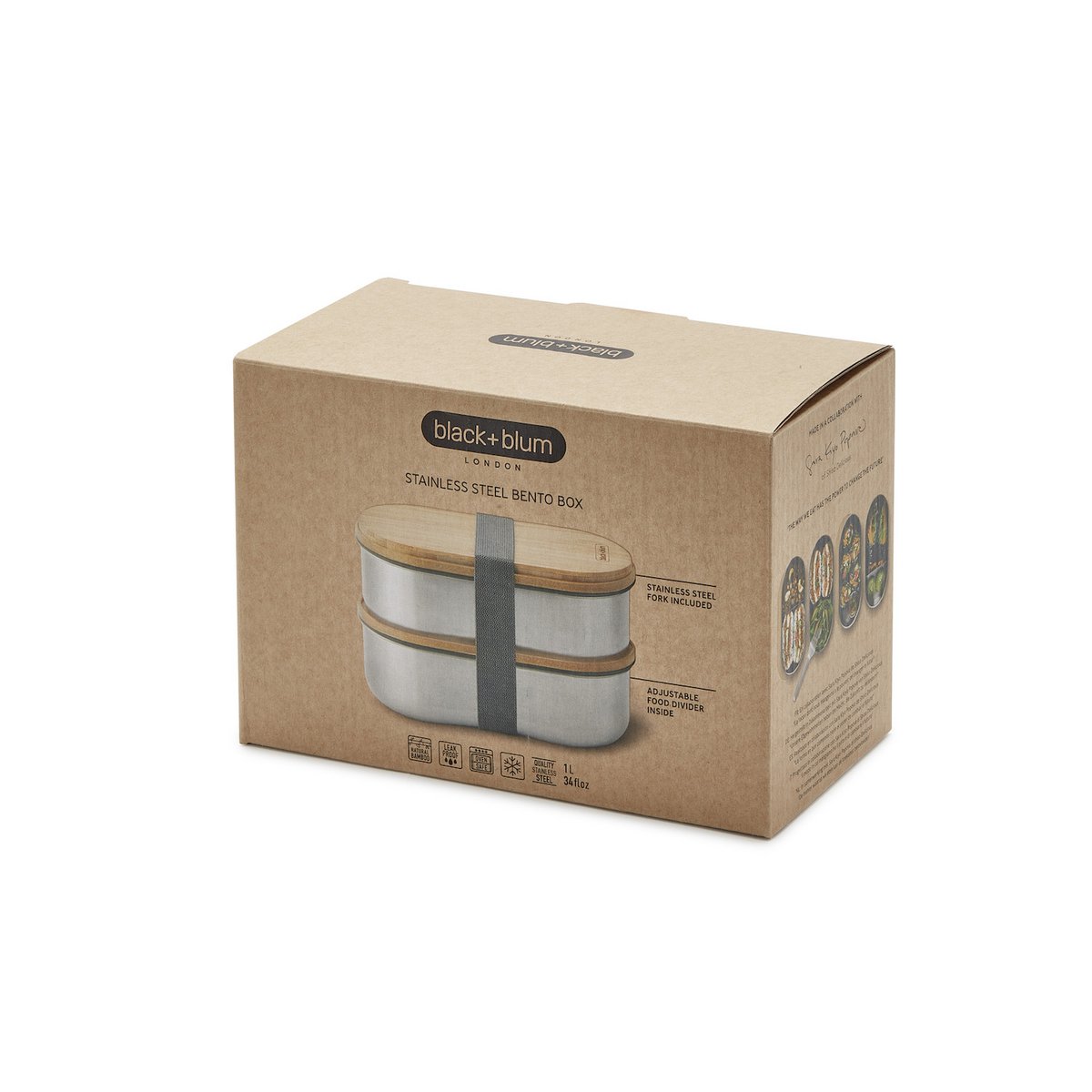 NERO + BLUM Portapranzo Bento Inox | Emillabile | 2x500ml | Gris