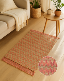 Håndvævet zigzag -tæppe - rød og naturlig med frynser (50 × 80 cm)