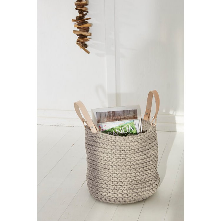 Cesta de tejer con asa de cuero - 30cm x 30cm x 30cm - redonda