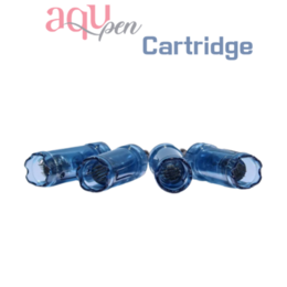 Blue transparent cylindrical needle cartridges, 36-pin medical skincare tool, pack of 10 replaceable heads