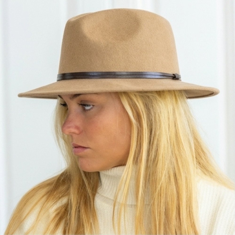 CHAPEAU FEUTRE - lien cuir, bord cousu
