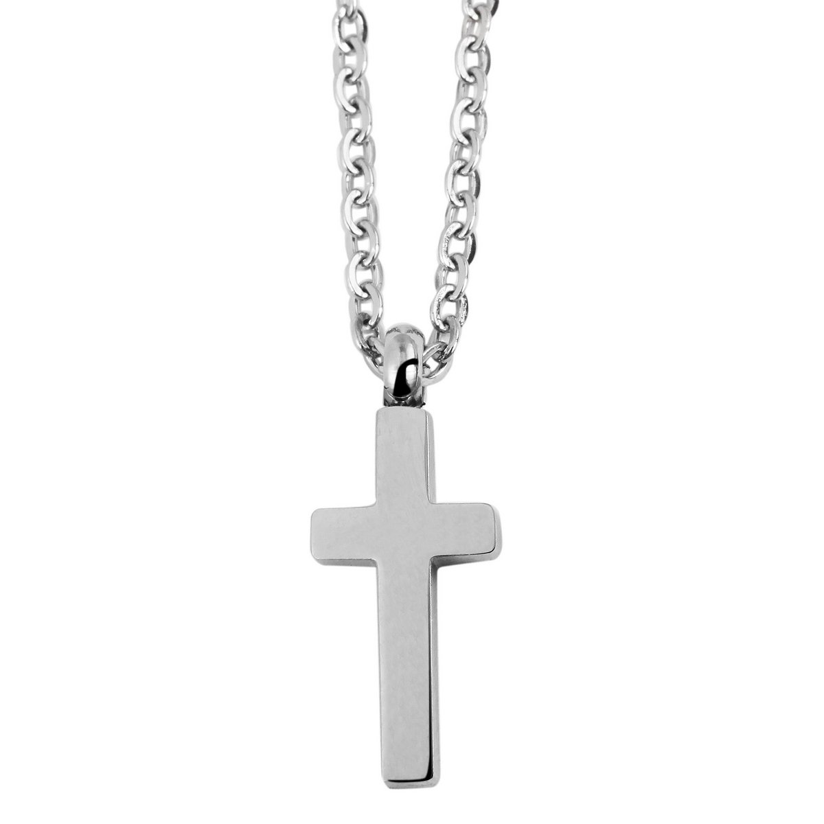 Accentankerketting met kruishanger, roestvrij staal, 43+5 cm, zilverkleurig