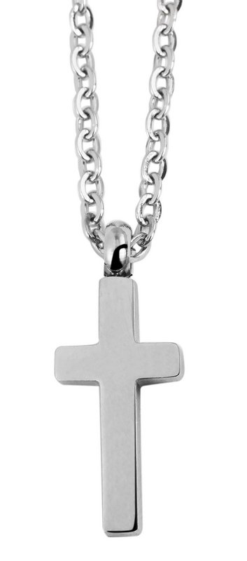 Accentankerketting met kruishanger, roestvrij staal, 43+5 cm, zilverkleurig