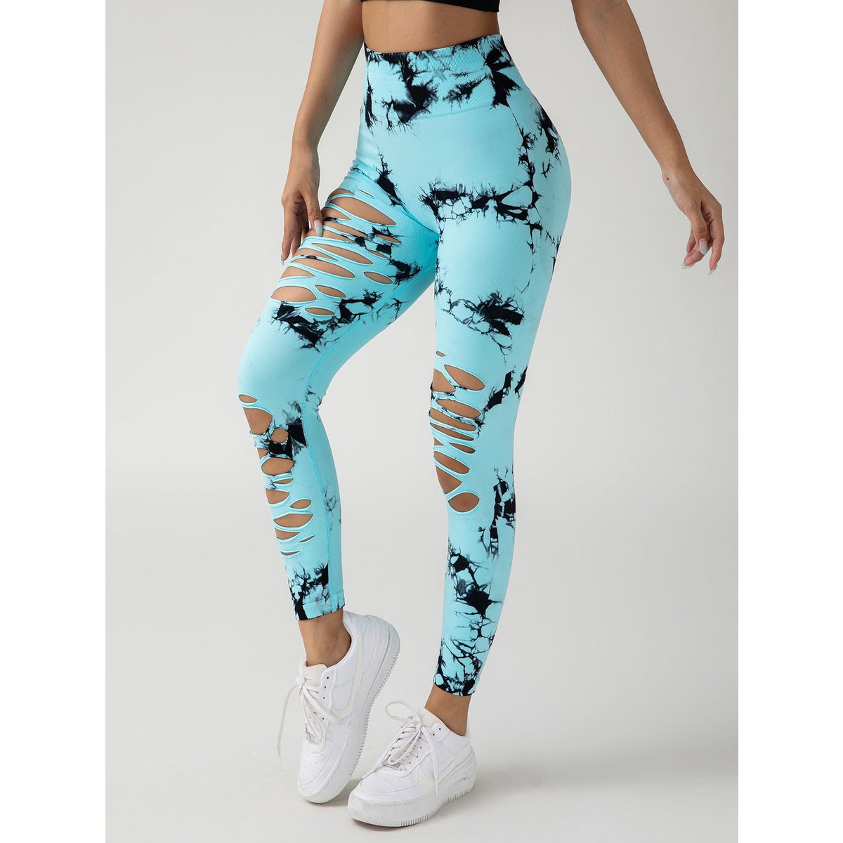 4er-Pack Yoga-Hosen im neuen Stil mit ausgehöhltem Batikmuster und hohem Bund für Bauchkontrolle