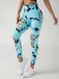 4er-Pack Yoga-Hosen im neuen Stil mit ausgehöhltem Batikmuster und hohem Bund für Bauchkontrolle