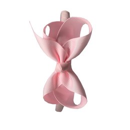 Powder pink hair bow with headband, suitable for kids' accessories. Features a soft, textured bow design and adjustable headband for a comfortable fit.