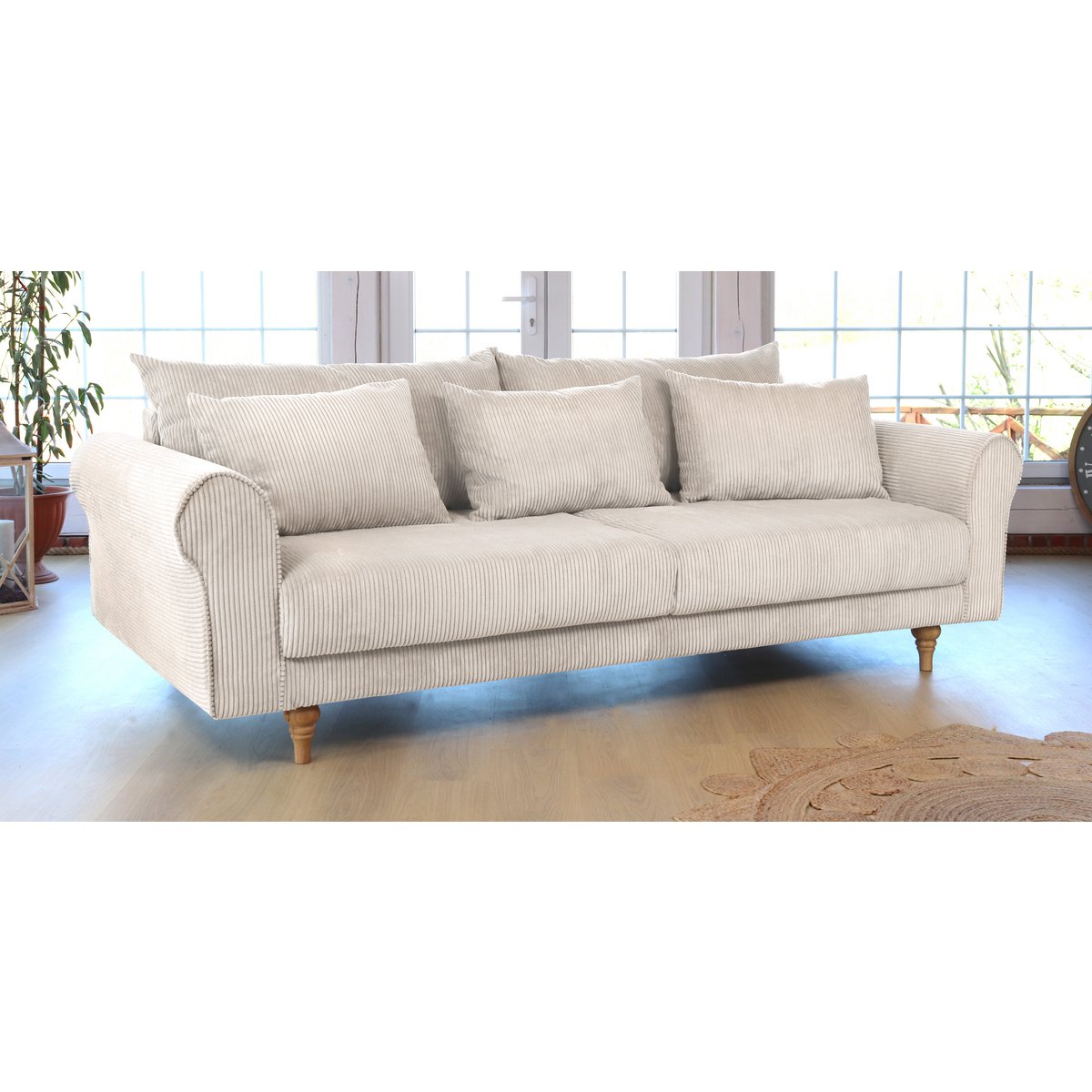 ASTRID 4-seater sofa/sofa bed Corduroy Cream removable & washable covers