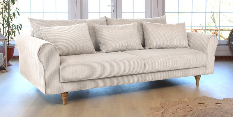 ASTRID 4-seater sofa/sofa bed Corduroy Cream removable & washable covers