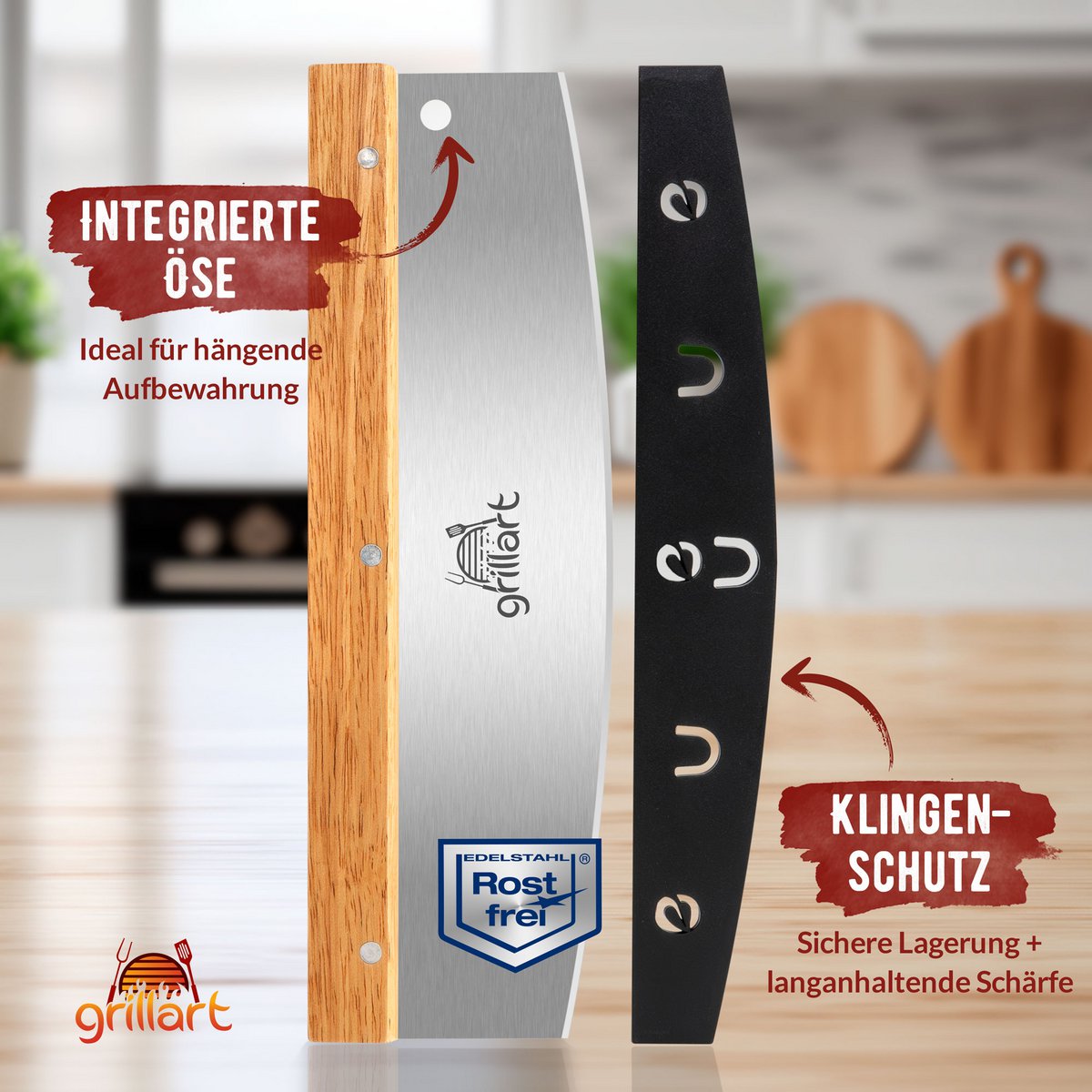 Grillart® Premium Pizzameser - Cutter de pizza en acier inoxydable extra-pointu
