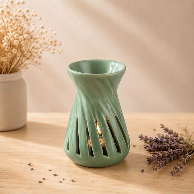 Céramy Series Perfume Burner – Corta Vert – Lacquered Ceramic Candle Holder – Diffusion of Scented Waxes, Essential Oils – Decorative Gift Idea