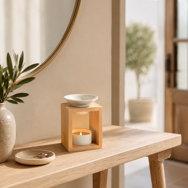 Parfümbrenner Naturea-Serie – Arina – Duftwachs-Schmelzbrenner – Diffusor für ätherische Öle und Raumdüfte – Aromatherapie-Kerzenhalter aus Bambus und Keramik