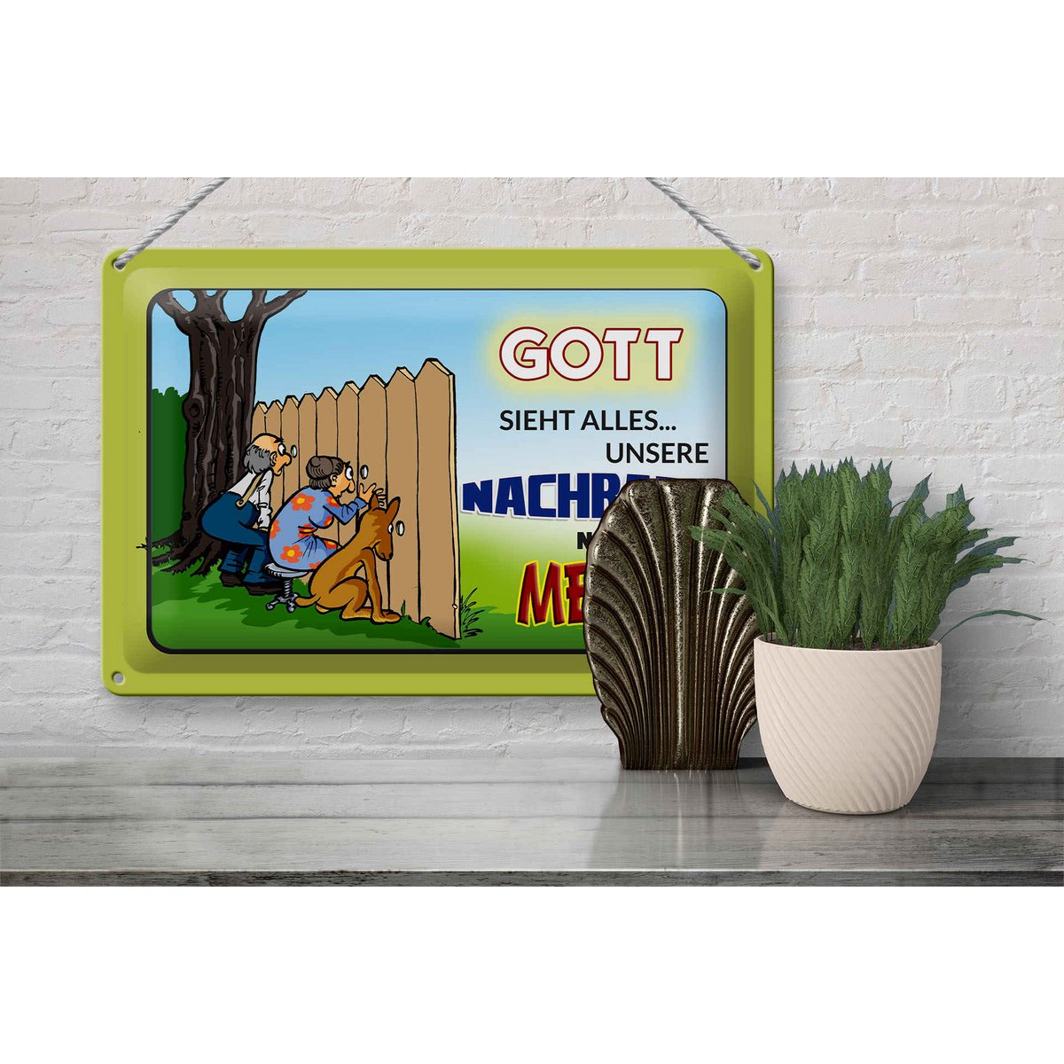 Tinnen bord met de tekst 30x20cm God ziet alles meer naasten
