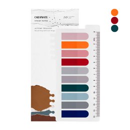 Autumn Twilight | Self-adhesive notes with ruler adhesive strips | Pack of 200 ordinate sticky note tabs for bookmarks, study, office, school planner memo