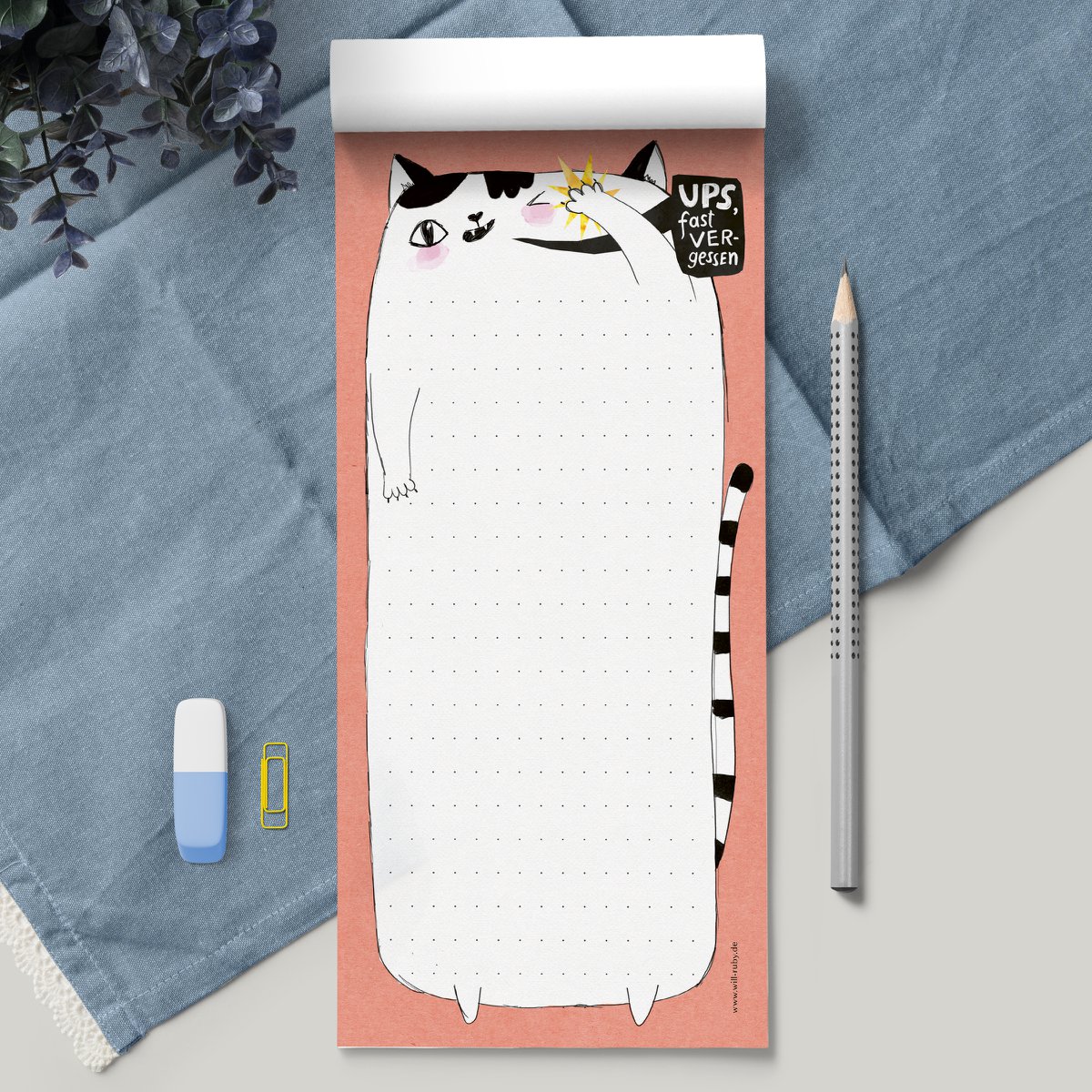 Notepad - cat, DIN long, 50 sheets, to-do list, notes, notepad, pad, shopping list, office pad