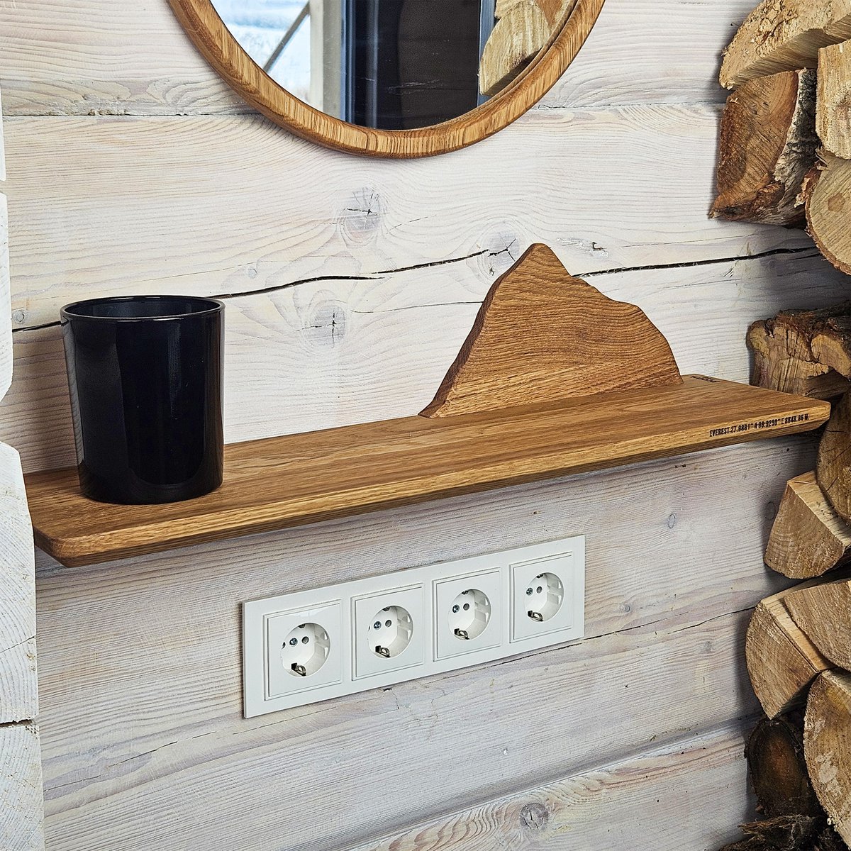 Estante de montaña flotante, decoración de pared de madera rústica para interiores inspirados en la naturaleza