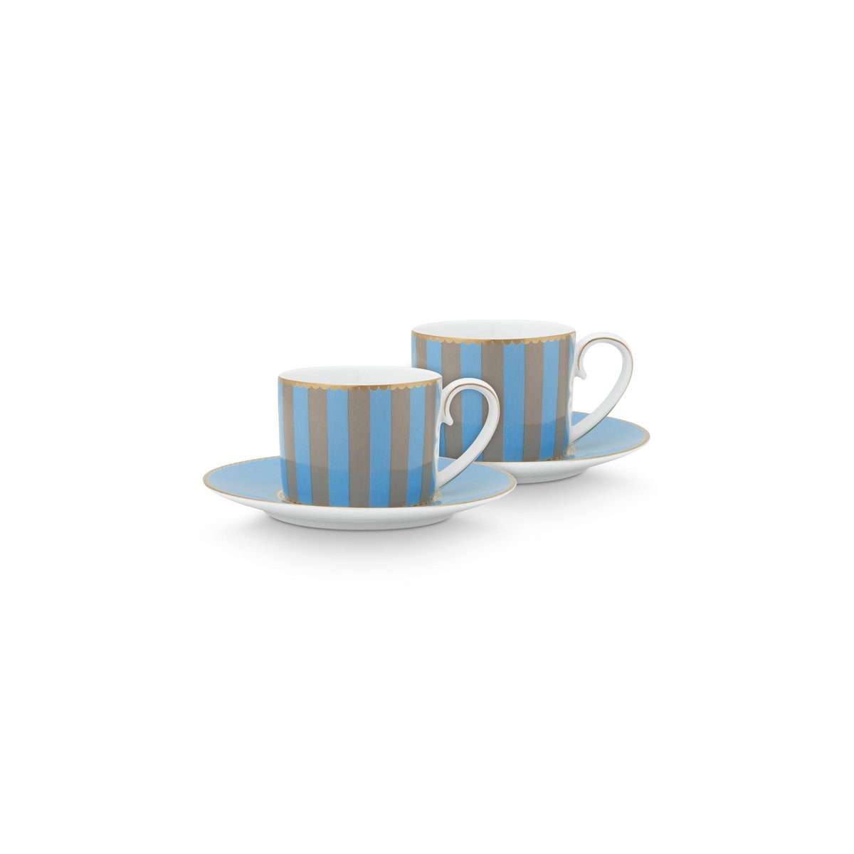PIP - Doos met 4 paar koffiekopjes Love Birds - Blauw/Khaki - 125ml %23