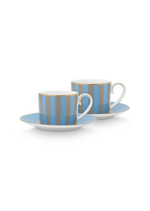 PIP - Æske med 4 par kaffekopper Love Birds - Blå/Khaki - 125ml %23