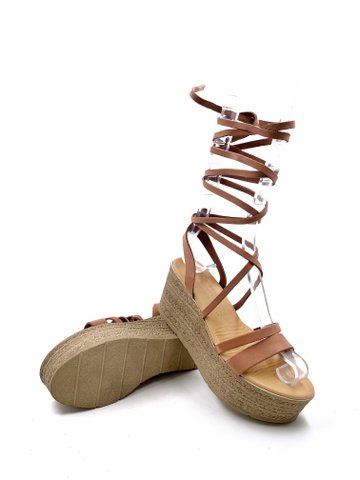 Leren platformsandalen voor dames bruin, platformsandalen met veters van echt leer, Grieks zomerplatform voor dames, Sandal Mania-sandalen