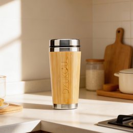 Kaffekrus i rustfrit stål med bambusfinish – 490 ml