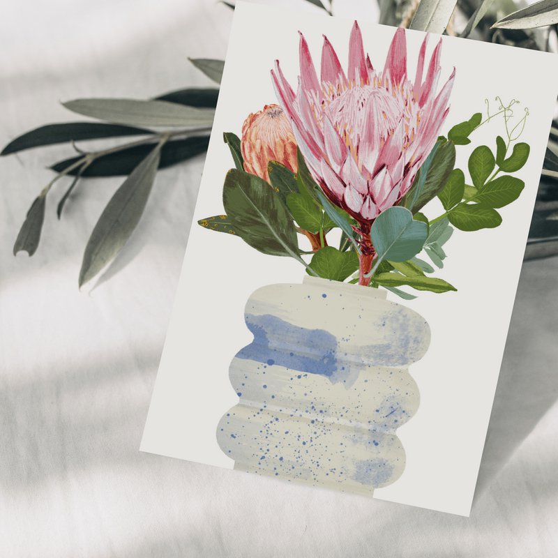 Postcard bubble vase with bouquet of flowers