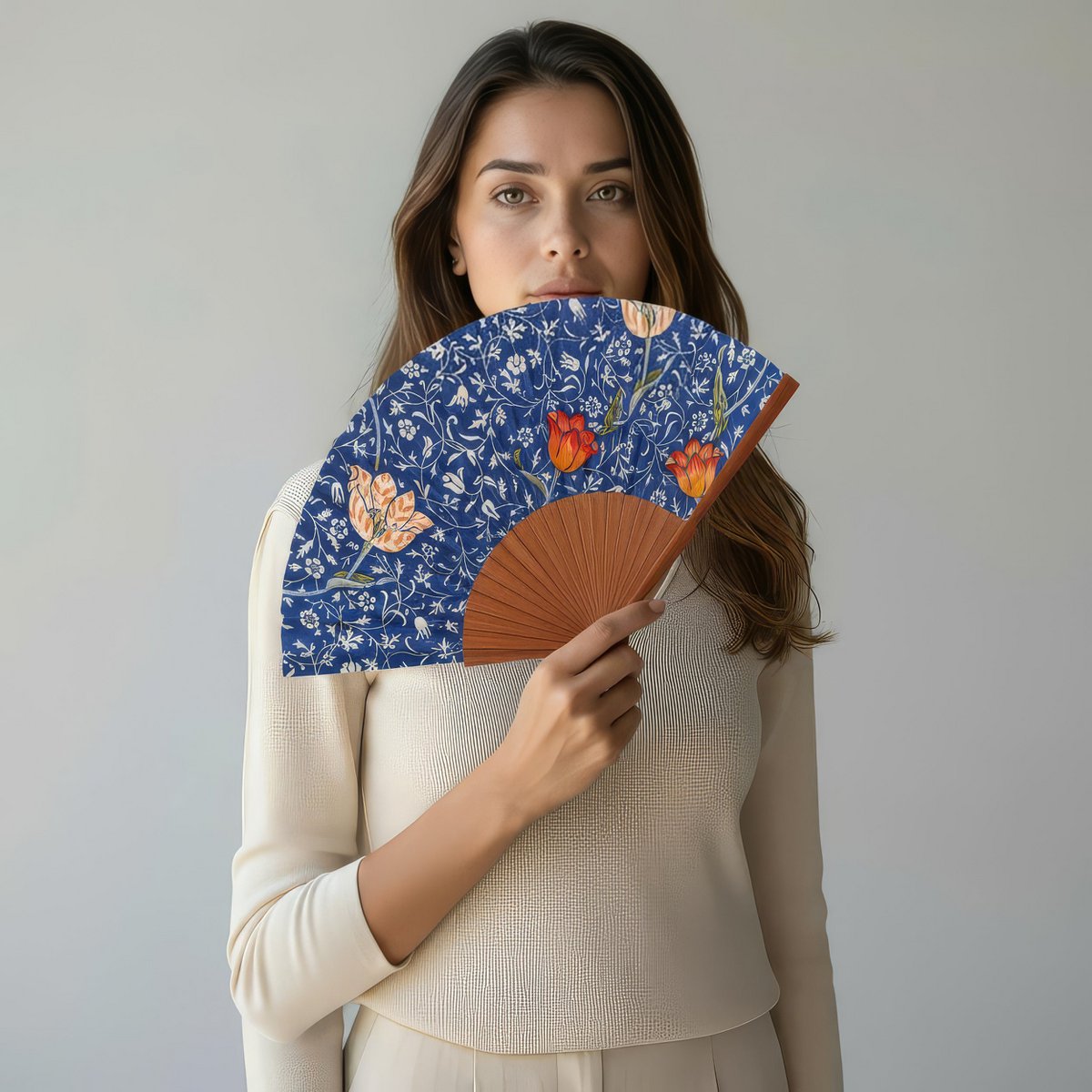 Natural Silk Fan W. Morris Print Gálata