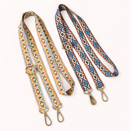 Long phone strap with geometric woven pattern, multicolor, adjustable shoulder strap, casual style accessory.